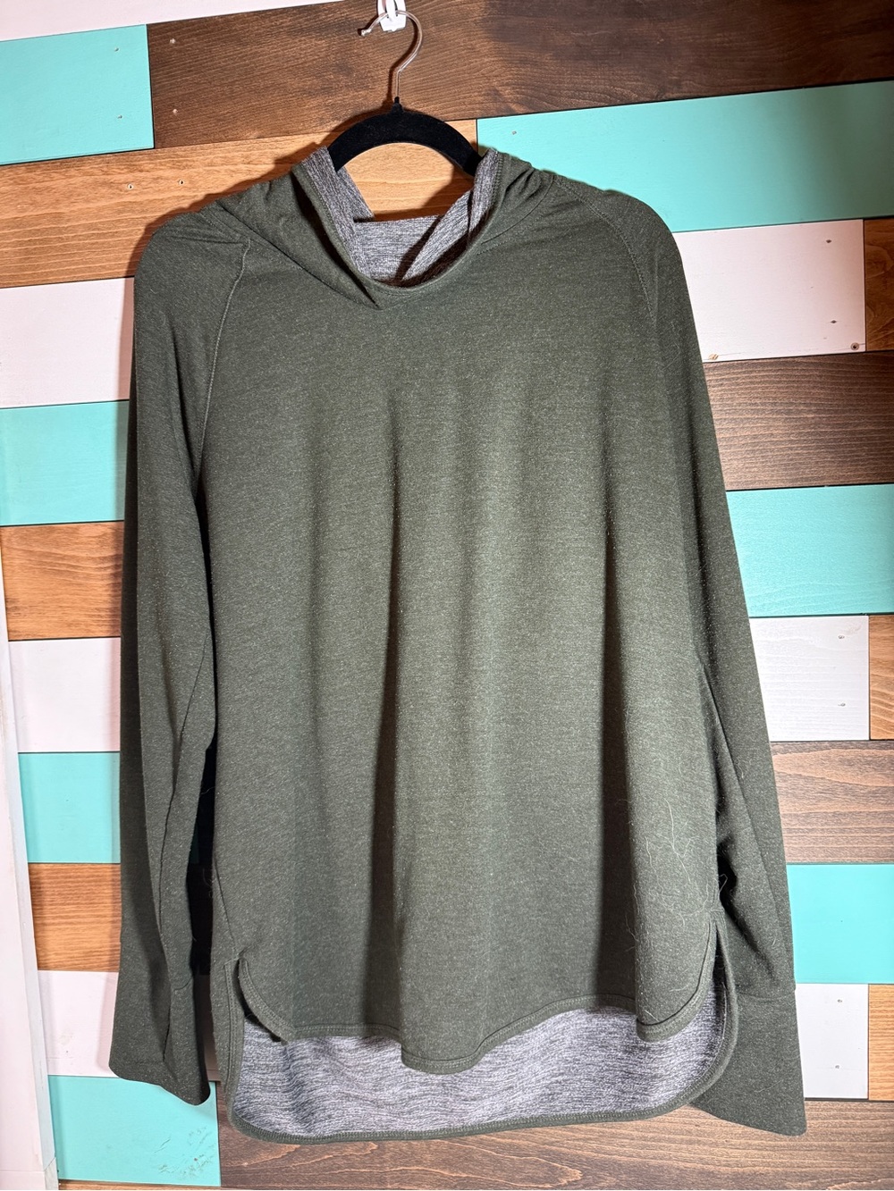 RBX Women’s Olive Green Cowl-Neck Athletic Pullover High-Low Hem